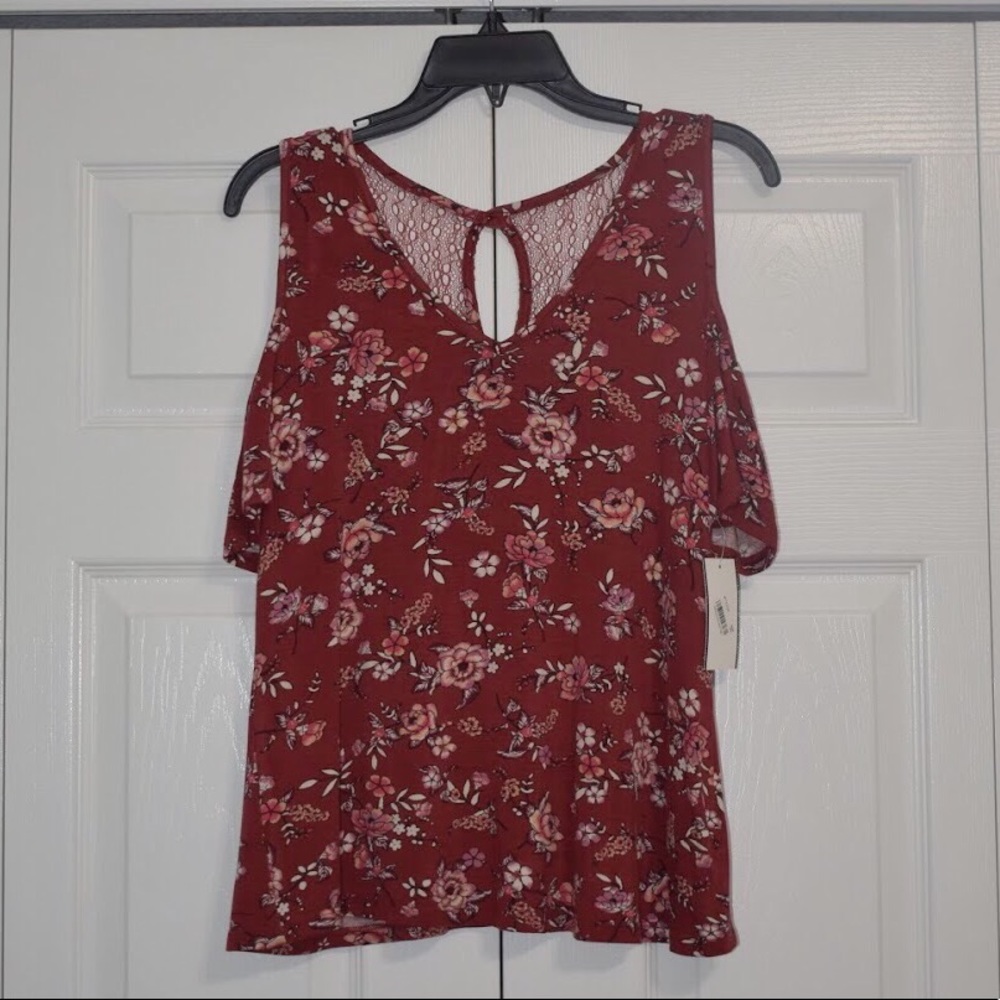 Cold Shoulder Orange Floral Top NWT